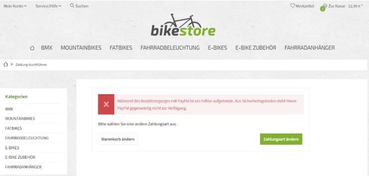 kein Paypal bei Bikestore24.net